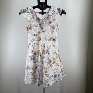 Beautees Girls White Floral Lace Ruffle Flutter Sleeve Fit Flare Dress Size 16